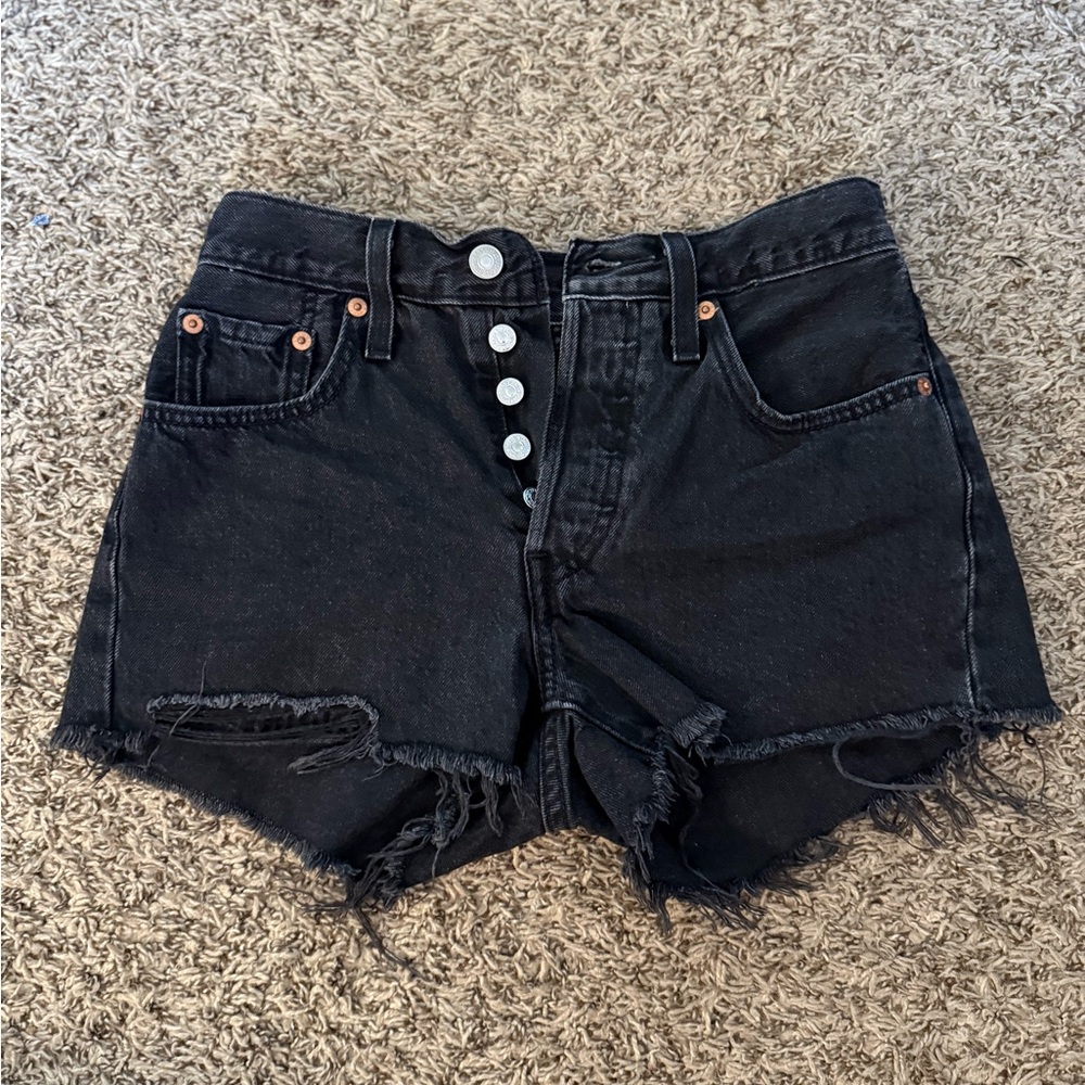 Levi's Black Jean Shorts Distressed Cut-Off